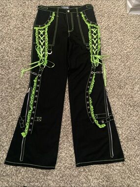 Tripp NYC Black Pants with Neon Green Lace-Up Trim, Size 26/3